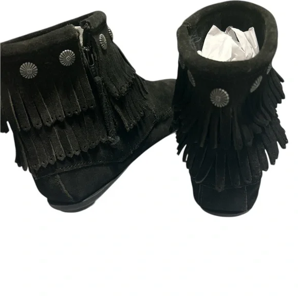 Minnetonka Black Fringe Suede Boots - Picture 4 of 7